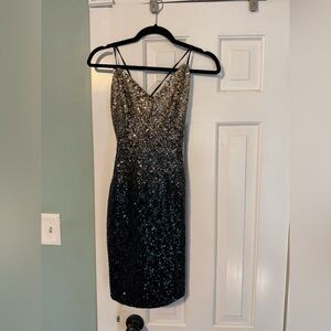 Glamorous Blue and Gold Sequin Dress